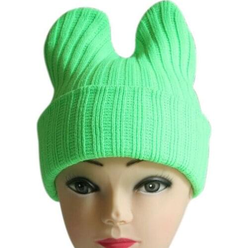 2016 New Fashion Soft Cute Women Girl Warm Winter Cat Ear Shape Knitted Hat Elastic Beanie Cap Christmas Gift
