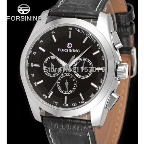 FSG6625M3S2 new Forsining Automatic men watch factory classic black genuine leather strap free shipping wit gift box