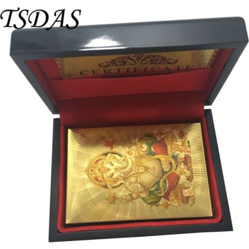 One Deck Gold Foil Poker India God Style Playing Cards Gold Plated Colorful Cards With Black Wooden Box & Certificate