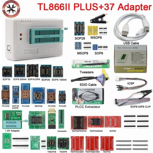 Original Newest Minipro TL866II Plus USB Universal programmer +28/37 items IC Adapters High speed TL866II PLUS English manual