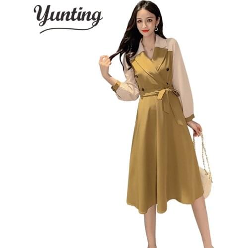 Autumn Notched Neck Women 2020 Elegant Double-breasted A-line Trenches Belt OL Clothes