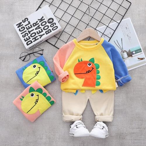 Autumn Clothes Suit Baby Boys Girls Cartoon Dinosaur T Shirt Pants 2pcs/Set Children Clothing Kids Infant Sportswear 0-5 Years