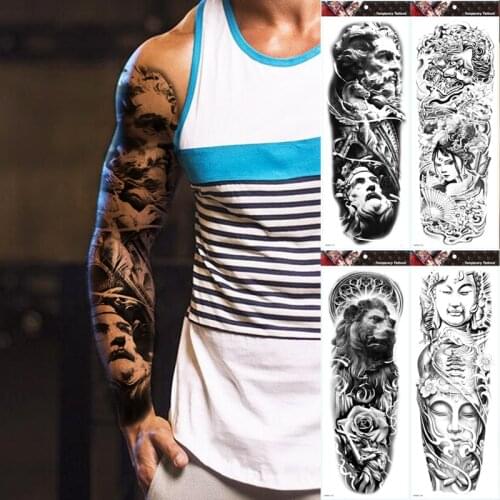 REALISTIC TEMPORARY TATTOO SLEEVE, ARM, SCULPTURE FIGURES, ANGEL, BLACK, MENS, WOMENS