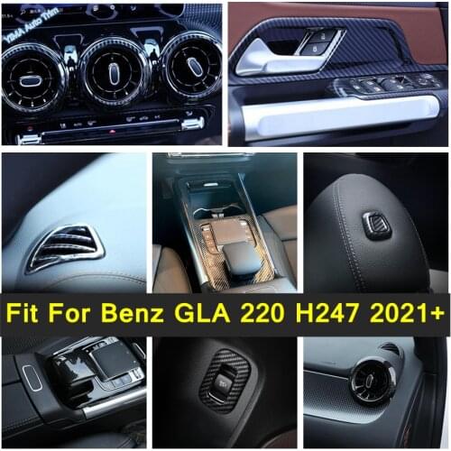 Carbon Fiber Seat Head Pillow Adjust / AC / Armrest Box Switch / Gear Shift Head Cover Trim For Mercedes-Benz GLA 220 H247 2021