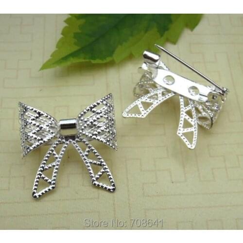 20x20mm Retro Filigree Bowknot Bezel tray Back Pins Brooches Bases Settings Blank Jewelry Making DIY Findings Wholesale