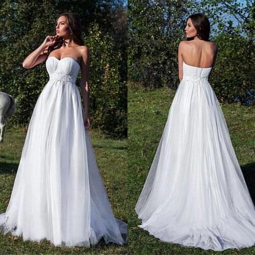 Glamorous Tulle Sweetheart Neckline A-line Wedding Dresses With Lace Appliques Open Back Floor Length Bridal Gowns 2019