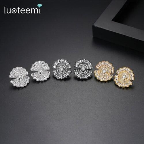 LUOTEEMI Exclusive Design Flower Separable Stud Earrings for Women Wedding Party Paved Shining CZ Fashion Jewelry Brincos Gift