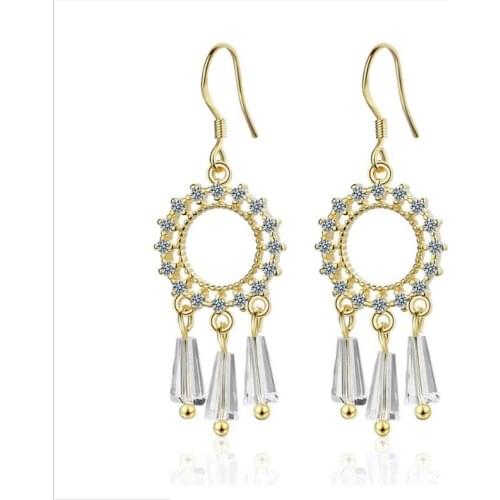 Lady Fashion Silver 925 Earrings For Women Accessories Shiny Zircon Gold Hanging Earring For Teens Princess Valentines day Gift