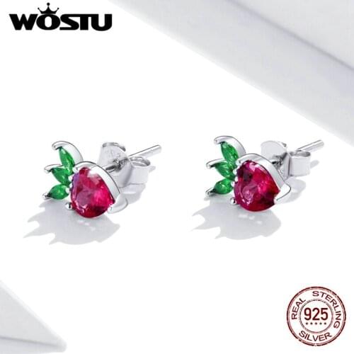 WOSTU Authentic 925 Sterling Silver Lovely Little Strawberr Earrings for Women Fine Style Fine Jewelry Moda Bijoux BKE1034