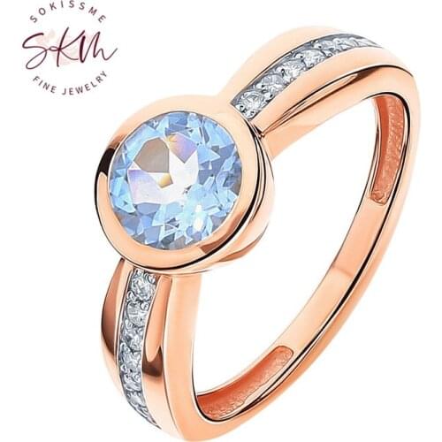 SKM Vintage topaz rings with diamond 14k rose gold rings for women Engagement rings designer Luxury Fine Jewelry