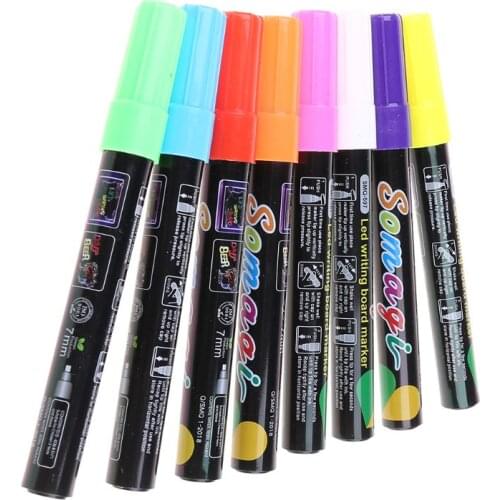 8 Colors Highlighter Fluorescent Liquid Chalk Marker Neon Pen for LED Writing Board Blackboard Glass Painting Graffiti Office