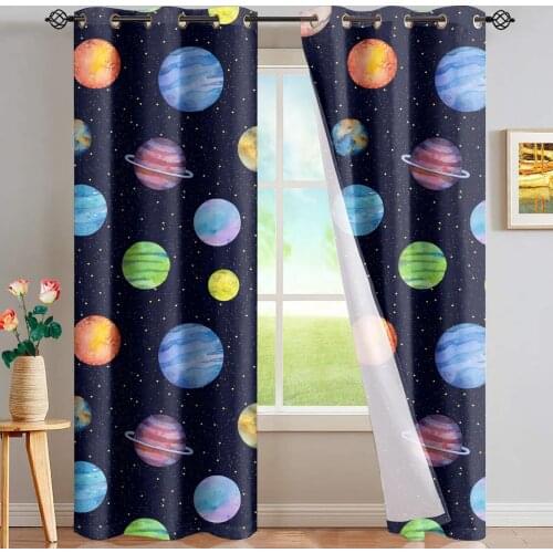 Upetstory Cartoon Planet Design Blackout Blinds Curtains for Living Room Bedroom Children Window Treatments Curtains Customized