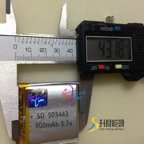 Thin lipo battery 503443 3.7v 600mah li-ion polymer for Bright LED flashlight, miner