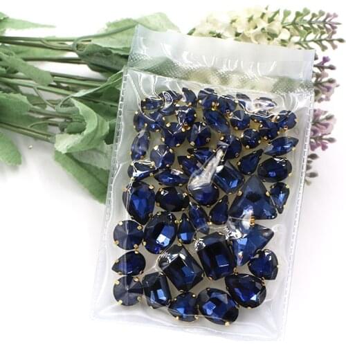 Dress Decorations Ink Blue Mix Shape Crystal Glass Sew On Rhinestones For Jewelry/Clothing Accessories
