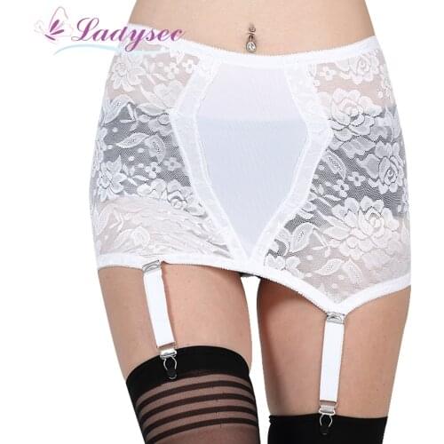 Vintage Women Garter Belt Female High Waist White Classic Garter Belt for Stocking Floral Lace Metal Buckles Sexy Lingerie
