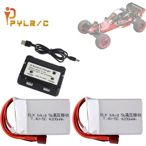 7.4V 4200mAh Lipo Battery charger set T Balance Tamiya Futaba Plug Connector for 5t 5sc ELK Baja RC Racing Remote Control Car