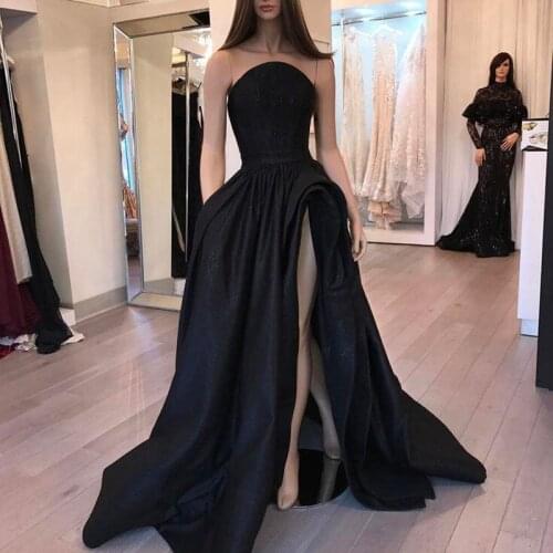 New Arrival Black Floor Length Satin Pleated Skirts Sexy Side Slit Women Long Formal Party Skirts Custom Made Any Color Free