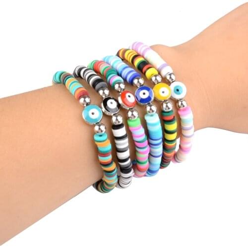 Mixed Color Polymer Clay Beads Bracelets For Women 6mm DIY Single Eye Spacer Bead Handmade Charm Bracelet Summer Female Jewelry