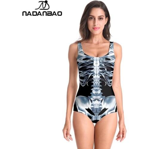 NADANBAO Halloween Party 3D Skull Print Women Bathing Suit Bikini Sleeveless One Piece Swimsuit Beachwear Free Dropshipping