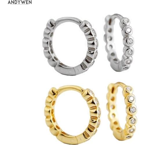 ANDYWEN 925 Sterling Silver Clear Zircon Women Fashion Luxury Huggies Crystal Women Fine Jewelry For European Jewels