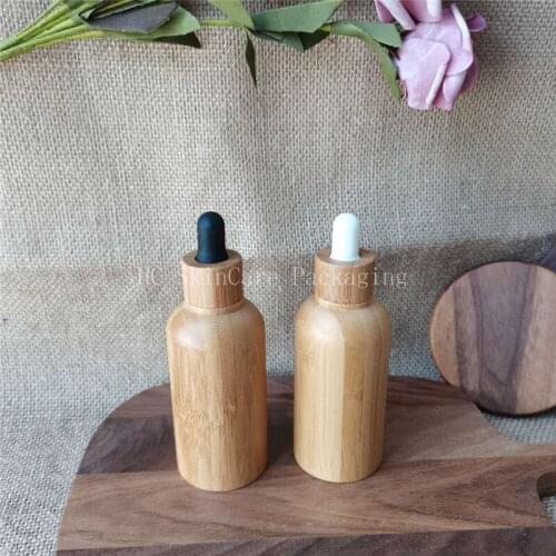 100pcs/lot 15ml 30ml 50ml Essential Oil Empty Bottles with Natural Bamboo Dropper Black/White Rubber Perfum Cosmetic Container
