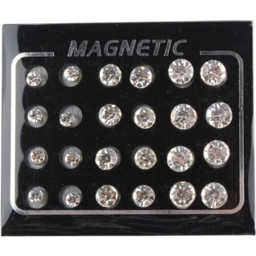 12 Pairs Charm Crystal Clip on Stud Earrings for Men Women 4,6,7mm