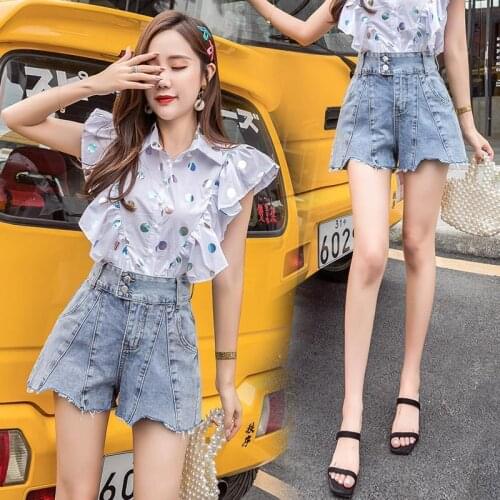 2021 Women Spring Summer Casual Denim Shorts Lady Single Breasted Plus Size High Waist Shorts Female A-Line Wide Leg Shorts H669