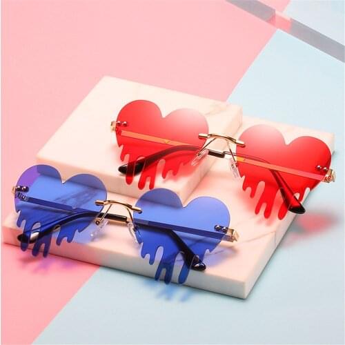 2021 Tears Shape Steampunk Sunglasses Heart Rimless Sunglasses UV400 Funny Eyewear Halloween Accessories