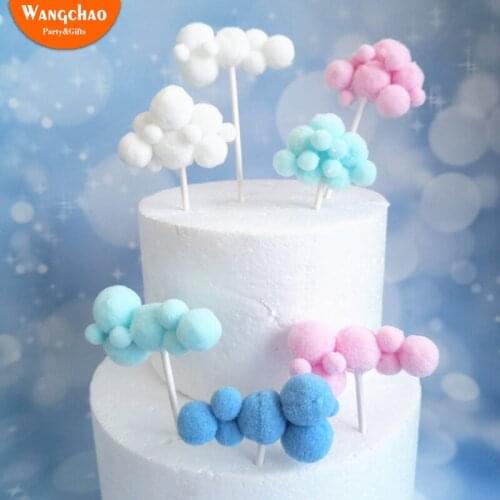 3D Colorful Soft Cloud Happy Birthday Cake Topper Romantic Wedding Decoration Anniversary Cupcake Toppers Baby Shower Supplies