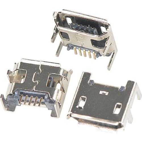 50pcs Micro USB connector 5pin seat Jack Micro usb Four legs 5P Inserting plate seat Mini usb connector