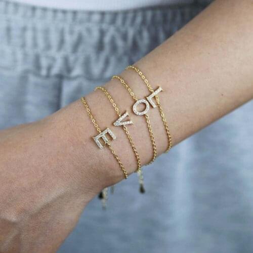 A-Z 26 Alphabets Initial Letter Bracelets 100% 925 Sterling Silver Charm Chain Bangles For Women Personality Letter Bracelets