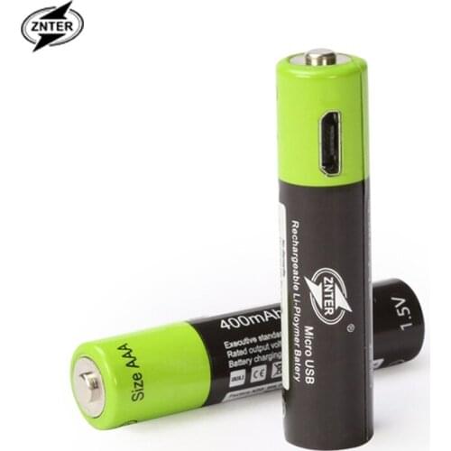 ZNTER 2pcs Universal Ultra-Efficient AAA 1.5V 400mAh USB Rechargeable Lithium Polymer Battery For RC Camera Drone
