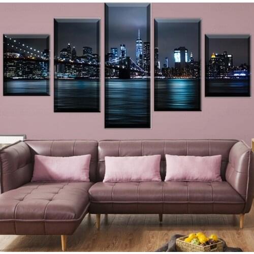 5D DIY Diamond Embroidery 5 Pieces New York City Building Sunset Landscape Full Square Round Diamond Painting 5 Panel A2258