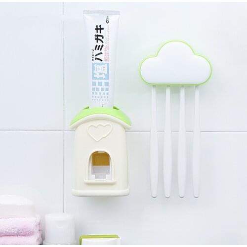 Automatic Toothpaste Dispenser Toothbrush Holder Wall Mount Rack Toothpaste Squeezer Household Cartoon Bathroom Accessories Set