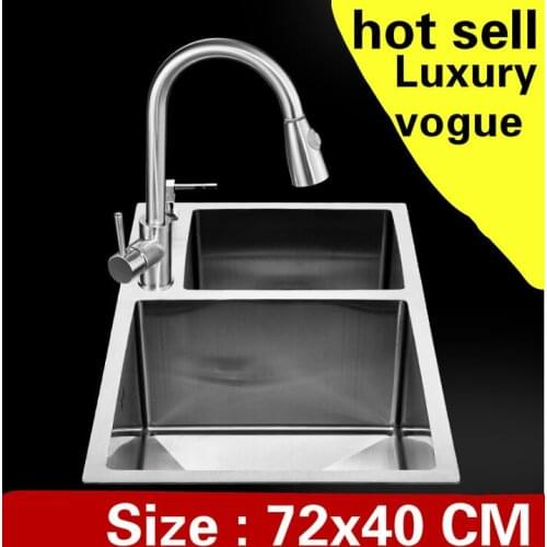 Free shipping Apartment kitchen manual sink double groove durable do the dishes standard 304 stainless steel hot sell 72x40 CM