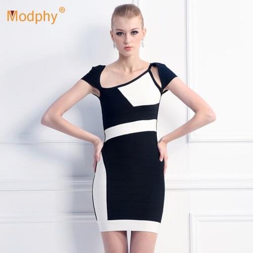 Free Shipping Women Contrasting Bandage Mini Dress Sexy Short Sleeve Hollow Bodycon Club Party Vestidos 2021 Summer Fashion New