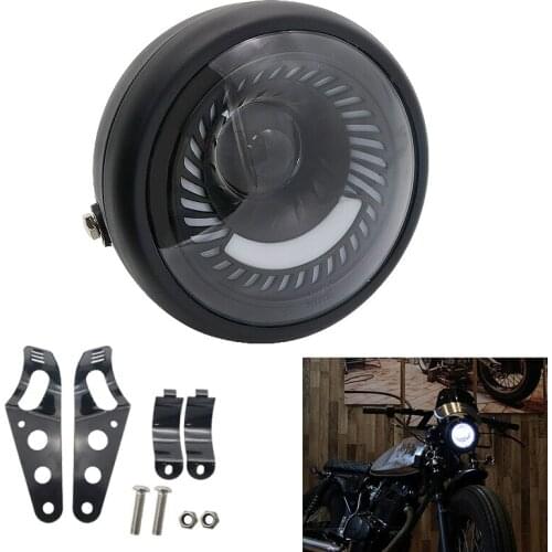 Black 6.5 Inch Motorcycle Headlight LED Turn Signal Light Bulb Headlight For Cafe Race