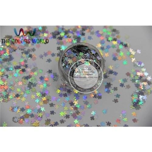 CL-0 Solvent Resistant Holographic Silver Color Four-leaf Clover Shape Glitter for Nail Polish and DIY decoration 1Pack =50g