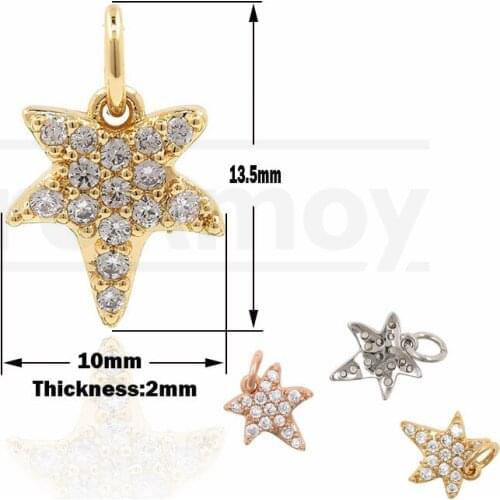 CZ Micro Pave Starfish Pendant Ocean Charm DIY Jewelry Bracelet Earring Making Accessories 13.5x10x2MM