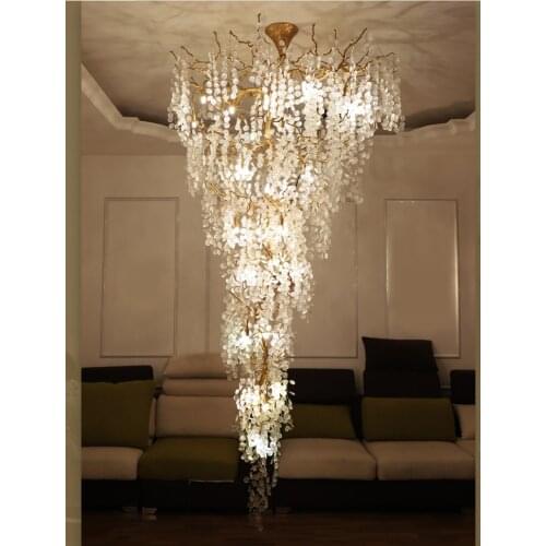 European-style staircase chandelier French luxury art money tree branch crystal duplex villa restaurant pure copper atmospheric