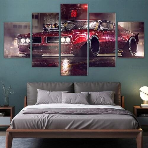Home Decor Prints Painting 5 Panel Vehicle Retro Sport Car Pictures Wall Art Modular Canvas Poster Modern Bedside Background