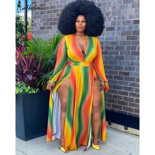 HHDMV 2020 Autumn New High-end Plus Size Young Holiday Sweet Deep V-Neck Full Sleeve Women High Waist Ball Gown Maxi Dress