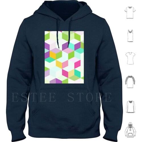 Colorful Geometric Cubes Art Hoodies Long Sleeve Ywllow Graphic Geometric Shape Random Box Many Coloured Modern