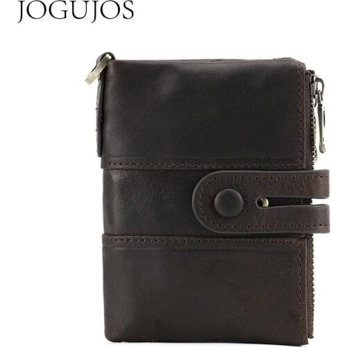JOGUJOS Genuine Leather Men Business Wallet Crazy Horse Leather Mens Wallet Card Id Holder Coin Purse Travel wallet For Man