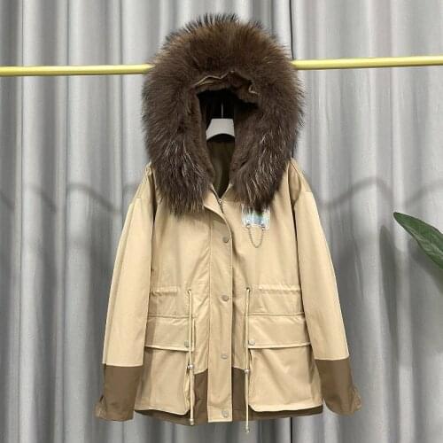 MENINA BONITA 2021 Parka Natural Rabbit Fur Liner Winter Jacket Women Removable Real Raccoon Fur Collar Hooded Coat Streetwear