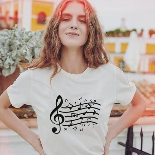 Summer Women Short Sleeve T-Shirt Music Notes Print Graphic Harajuku Tees Tops Female Casual Camisetas Mujer Hipster Clothing