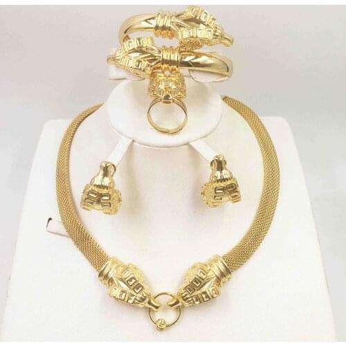 HOT Fashion wedding Dubai Africa Nigeria African Jewelry set gold-color necklace Earrings romantic woman Bridal Jewelry Sets