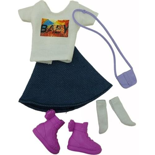 Fashion White Shirt Tops Skirt 1/6 BJD Clothes For Barbie Doll Clothes Costume Outfits Set Bag Socks Shoes 11.5" Dolls Accessory