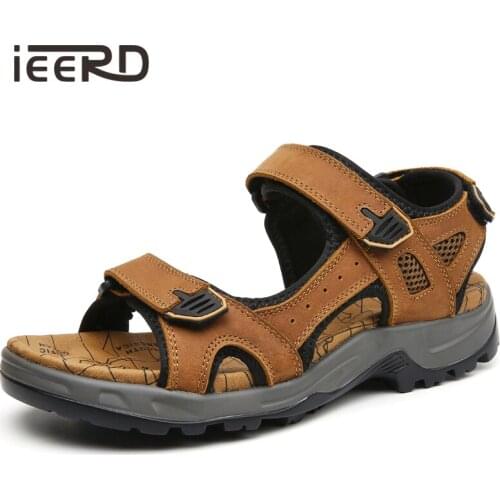 Genuine Leather Men Sandals Comfortable Suede Sole Outdoor Sandalias Men Summer Beach Sandals Hollow Men Shoes Foot Wear