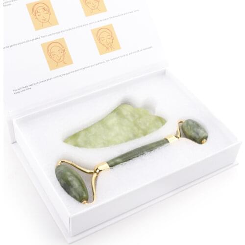 Jade RollerGuasha Kit Natural Stone Face Massager Guasha Massage Board Set Gua Sha Scraper Jade Roller Facial Massage Tool